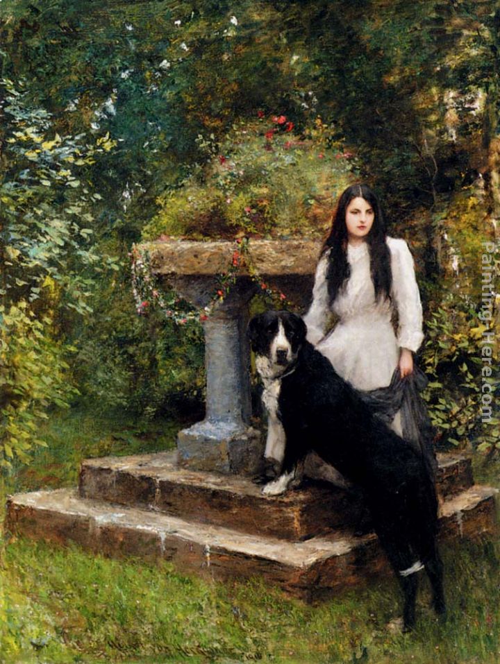 A Young Girl And Her Dog painting - Sir Hubert von Herkomer A Young Girl And Her Dog art painting